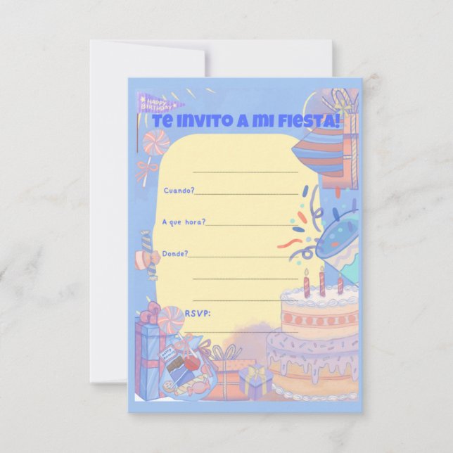 Convites TE INVITO A MI FIESTA, rapaz (Frente)