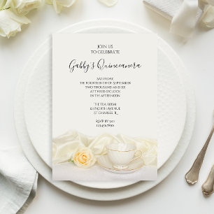 Convites Tea Cup e Rose Quinceanera Party Brancos