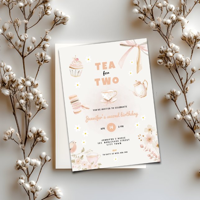 Convites Tea for Two Pastel Birthday Invitation for Girls (Tea for Two birthday invitation for girls)
