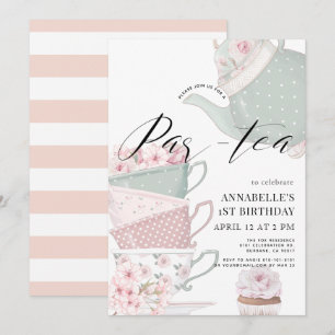 Convites Tea Par Chá Chá Chá Floral primeiro aniversario