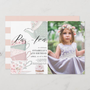 Convites Tea Par tea Floral Teapot Rosa Foto de Aniversário