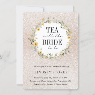 Convites Tea Party Amarelo Flores Selvagens Chá de panela