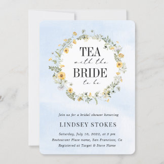 Convites Tea Party Amarelo Flores Selvagens Chá de panela A