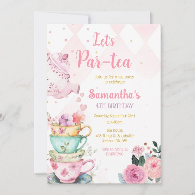 Convites Tea Party Birthday Invitation (Frente)