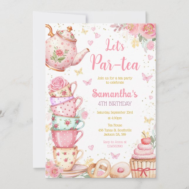 Convites Tea Party Birthday Invitation (Frente)