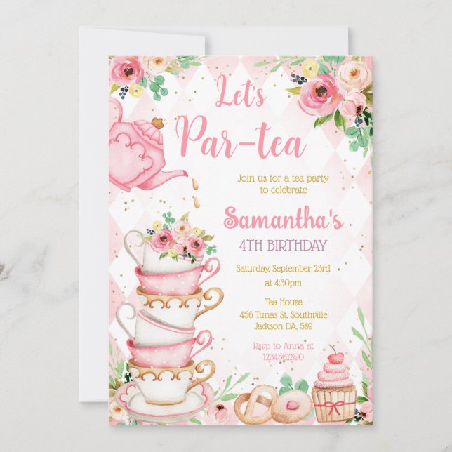 Convites Tea Party Birthday Invitation (Frente)