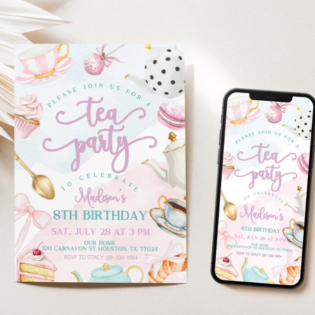 Convites Tea Party Birthday Invite, Par-tea Invite, Girls (Criador carregado)