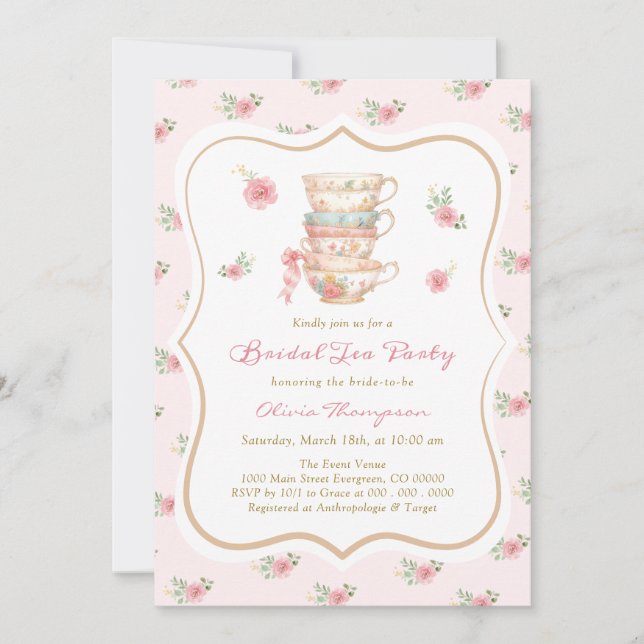 Convites Tea Party Bridal Shower Invitation (Frente)