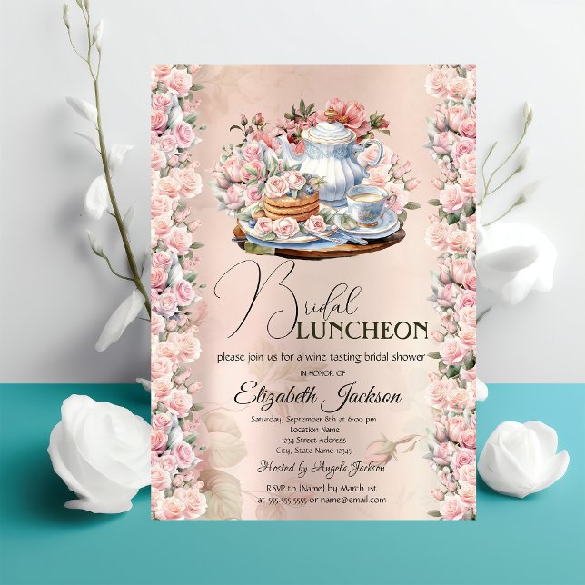 Convites Tea Party Chic Rosas Vintage Bridal Luncheon (Criador carregado)