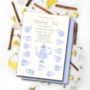Convites Tea Party Chinoiserie Blue Boho Chá de panela