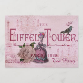 Convites tea party cor-de-rosa de Paris do vintage de Marie