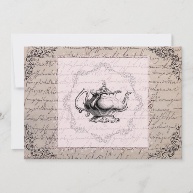 Convites Tea party do chá de panela do bule de China do (Frente)