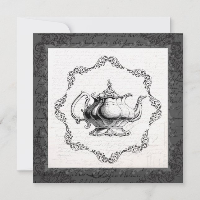 Convites Tea party do chá de panela do bule de China do (Frente)