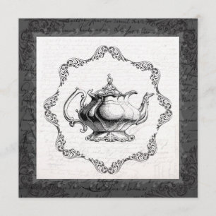 Convites Tea party do chá de panela do bule de China do