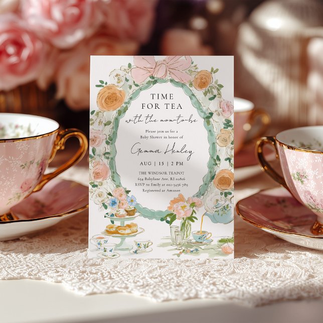 Convites Tea Party Floral Baby Shower Invitation (Criador carregado)