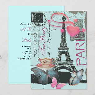 Convites Tea party nupcial de Paris da torre Eiffel azul