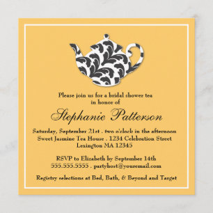 Convites Tea party preto & Dourado chique do chá de panela