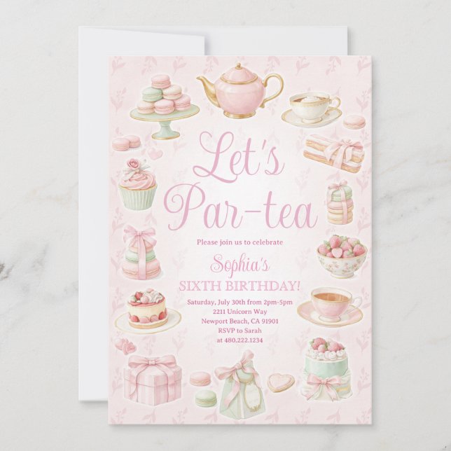 Convites Tea Party Teapot Teacup Pink Party Invitation (Frente)