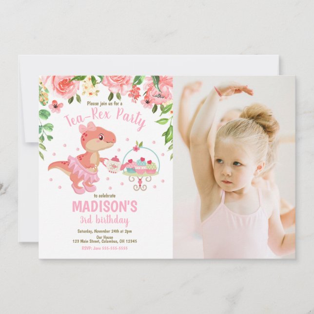 Convites Tea-Rex Tutu Party Dinosaur 3rd Birthday Photo (Frente)