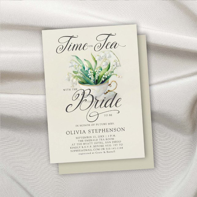 Convites Tea Time Lily de Valley Elegante Chic Chá de panel (bridal tea time shower invitation elegant modern classic lily of the valley floral flowers romantic)