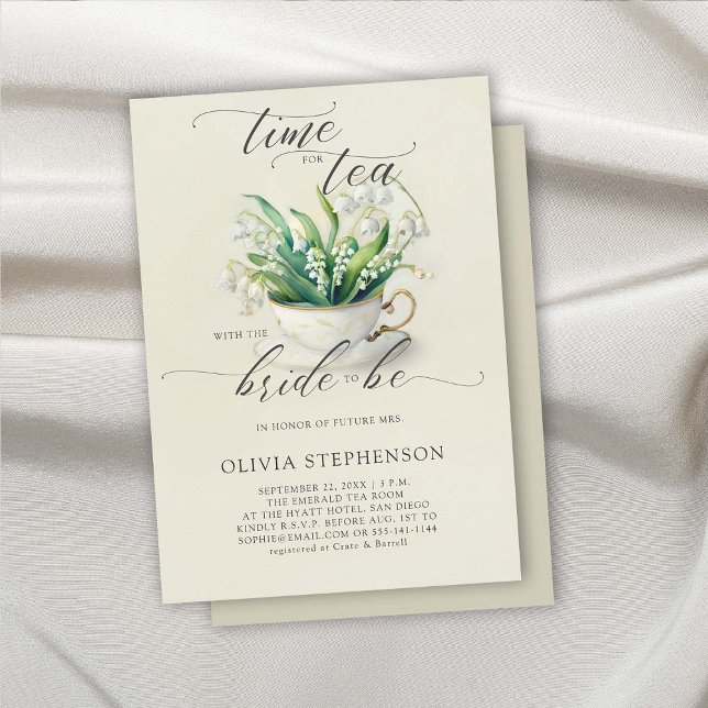 Convites Tea Time Lily do Chá de panela da Caligrafia do Va (bridal tea shower invitation lily of the valley floral flowers modern calligraphy elegant romantic )