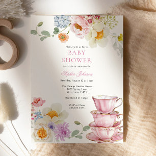 Convites Tea Wildflower Pink Chá de fraldas
