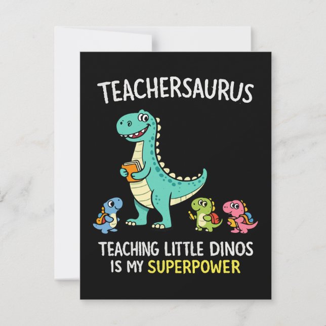 Convites Teachersaurus humor de professor com pequenos dino (Frente)