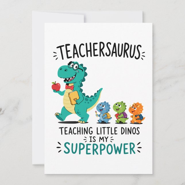 Convites Teachersaurus humor de professor com pequenos dino (Frente)