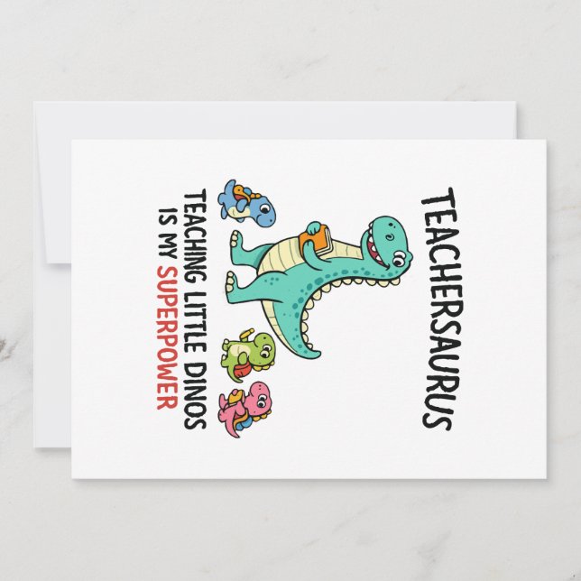 Convites Teachersaurus humor de professor com pequenos dino (Frente)