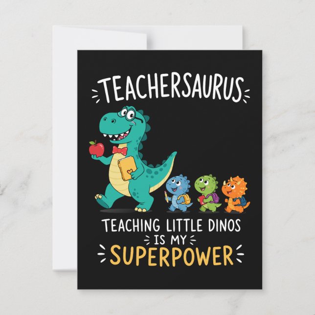 Convites Teachersaurus humor de professor com pequenos dino (Frente)