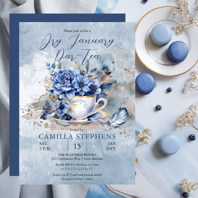 Convites Teacup Floral De Inverno Seco Janeiro Par-Tea (Elegant Winter Floral Teacup Dry January Par-Tea Party Celebration)