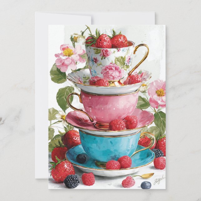 Convites Teacup Whimsy | Charme Reproduzido (Frente)