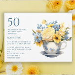Convites Teacup Yellow Blue Flowers 50º aniversário<br><div class="desc">50º convite de aniversário desenhado com uma pequena e bonito equipe com flores azuis e amarelas. Este convite pode ser adquirido impresso ou como convite digital para compartilhar com a família e os amigos nas mídias sociais ou por e-mail. Entre em contato comigo para obter assistência com suas personalizações ou...</div>