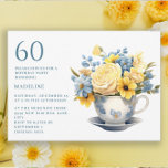 Convites Teacup Yellow Blue Flowers 60º aniversário<br><div class="desc">Bonito pequena equipe com flores azuis e amarelas, primavera ou convite de aniversário 60 de verão. Este convite pode ser adquirido impresso ou como convite digital para compartilhar com a família e os amigos nas mídias sociais ou por e-mail. Entre em contato comigo para obter assistência com suas personalizações ou...</div>