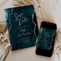Teal Ágata Casamento no Script Prata Salve a Data