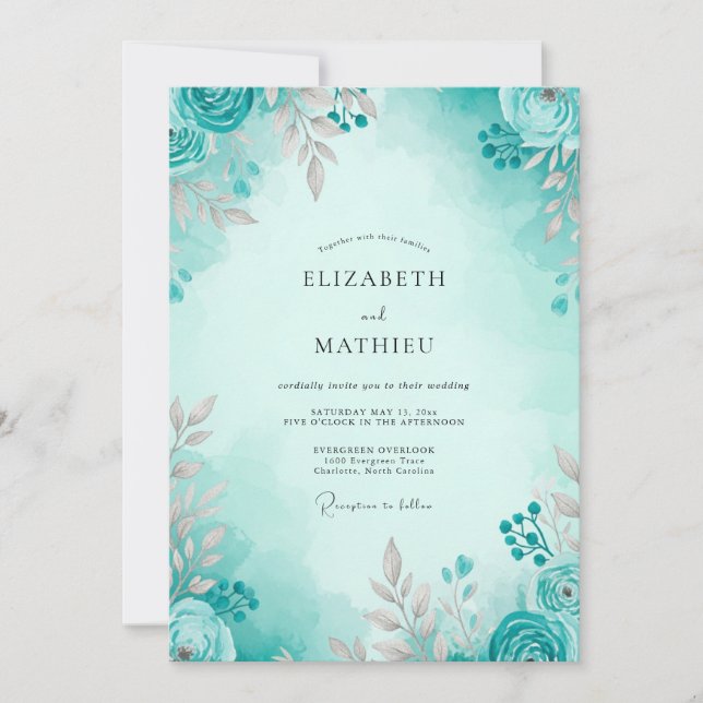 Convites Teal Airy Spring Wedding (Frente)
