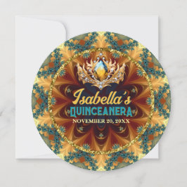 Convites Teal Amarelo Fractal Renda & Tiara Quinceañera