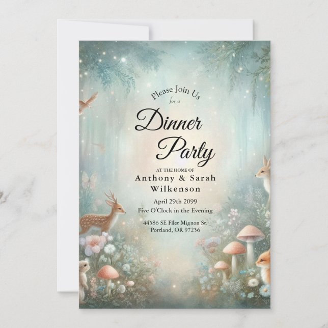 Convites Teal and Peach Enchanted Forest Home Dinner Party  (Frente)