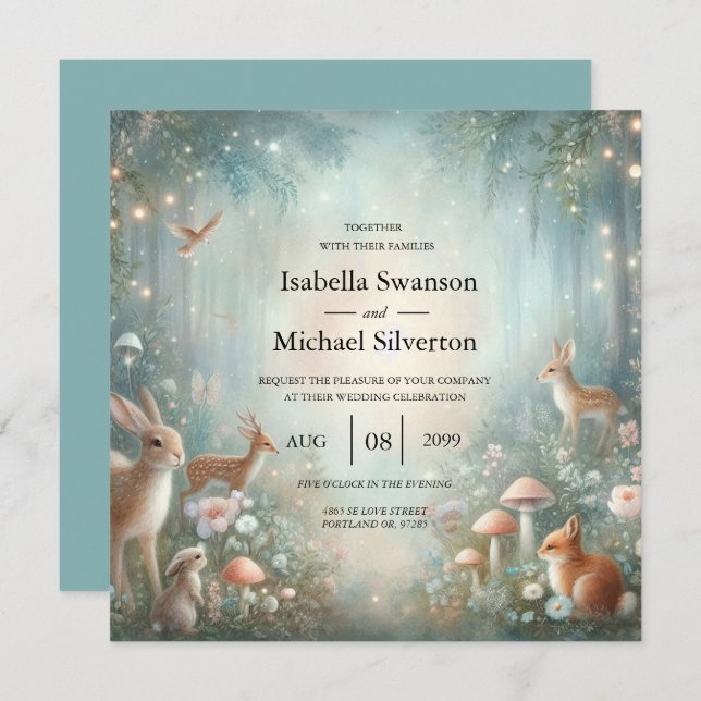 Convites Teal and Peach Enchanted Forest Wedding (Frente/Verso)