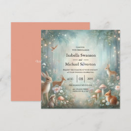Convites Teal and Peach Enchanted Forest Wedding