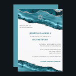 Convites Teal and Silver Agate Border, Bar Mitzvah<br><div class="desc">Este design moderno apresenta uma bela borda de agitação de barro e cinza prateada e seu texto personalizado na frente e atrás, se necessário. Use o formulário modelo para adicionar seu texto. Os menus avançados de edição, acessados escolhendo "personalizar ainda mais", permitirão que você altere as fontes, as cores e...</div>