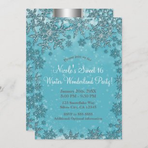 Convites Teal Aqua Snowflakes Winter Wonderland Party