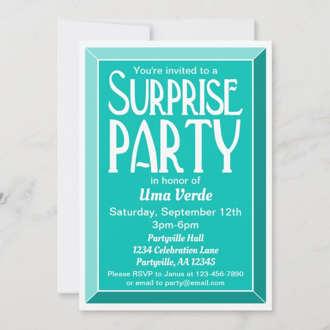 Convites Teal Art Deco Foto Birthday Surprise Party (Frente)
