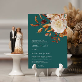 Convites Teal Autumn Modern Watercolor Terracotta Wedding