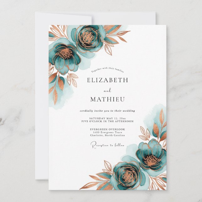 Convites Teal Autumnal Bloom Wedding (Frente)