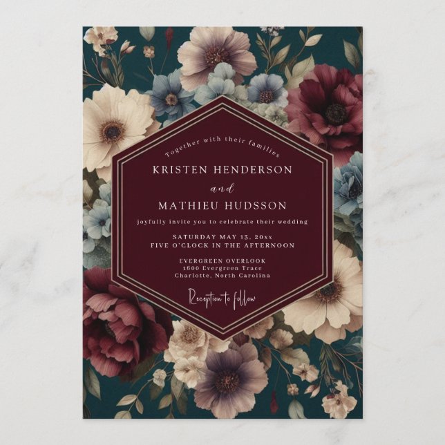 Convites Teal Baroque Wedding (Frente)