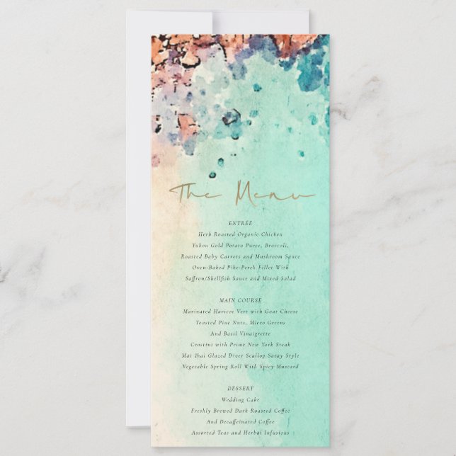 Convites Teal Beach Sand Rock Weding Details Menu (Frente)