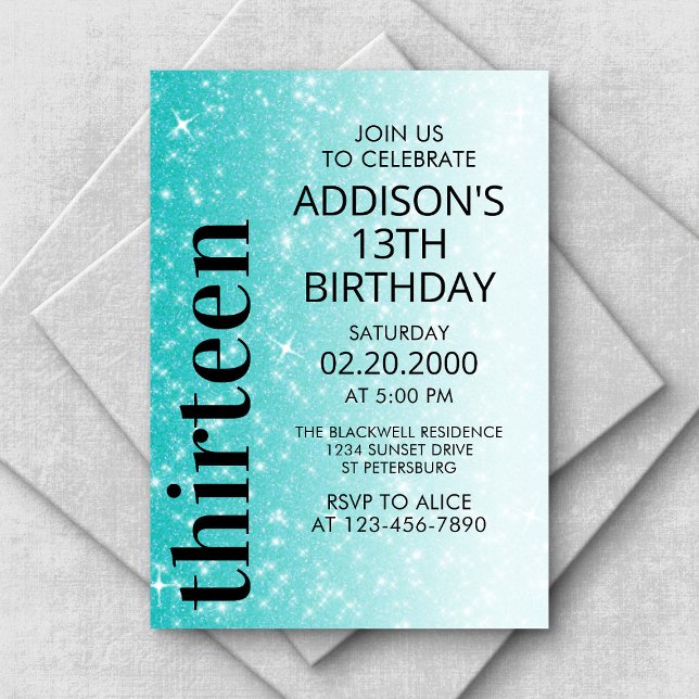 Convites Teal Black Glitter Birthday (Criador carregado)