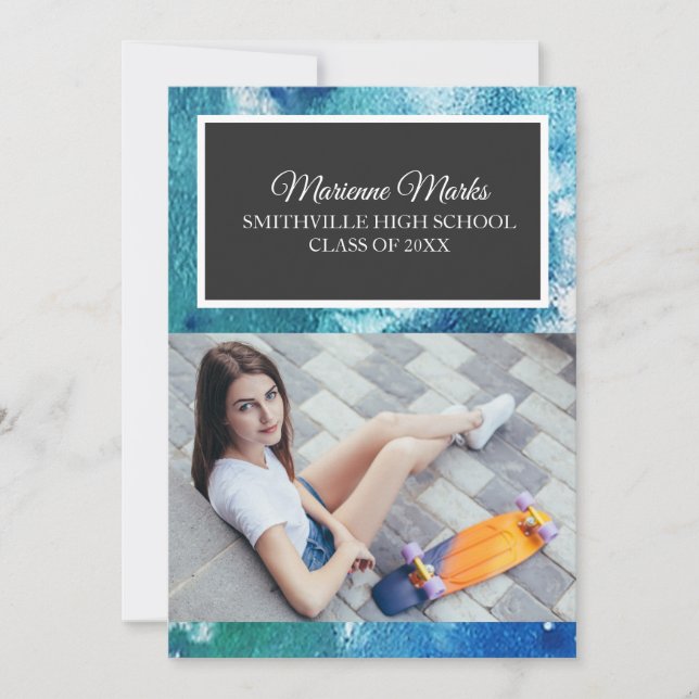 Convites Teal Black Photo Graduation College Trunk Party (Frente)