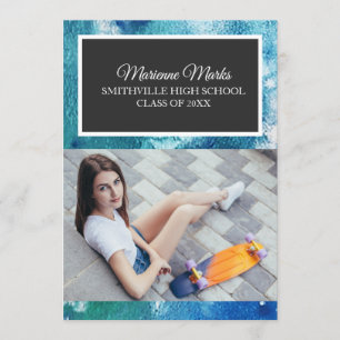 Convites Teal Black Photo Graduation College Trunk Party